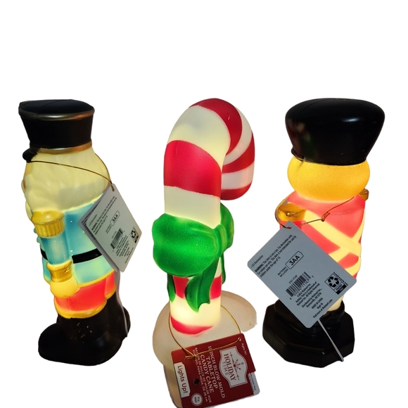 Christmas Blow Molds 11" Candy Cane 2 Nutcrackers Tabletop Decor Molds - Picture 5 of 5